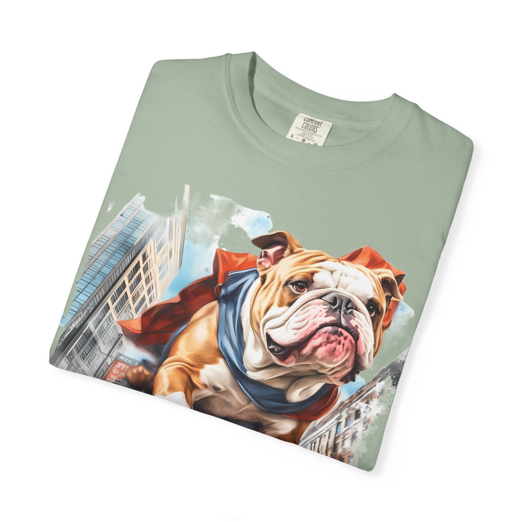 46 Tee - Superhero Bulldog Flying City T-Shirt