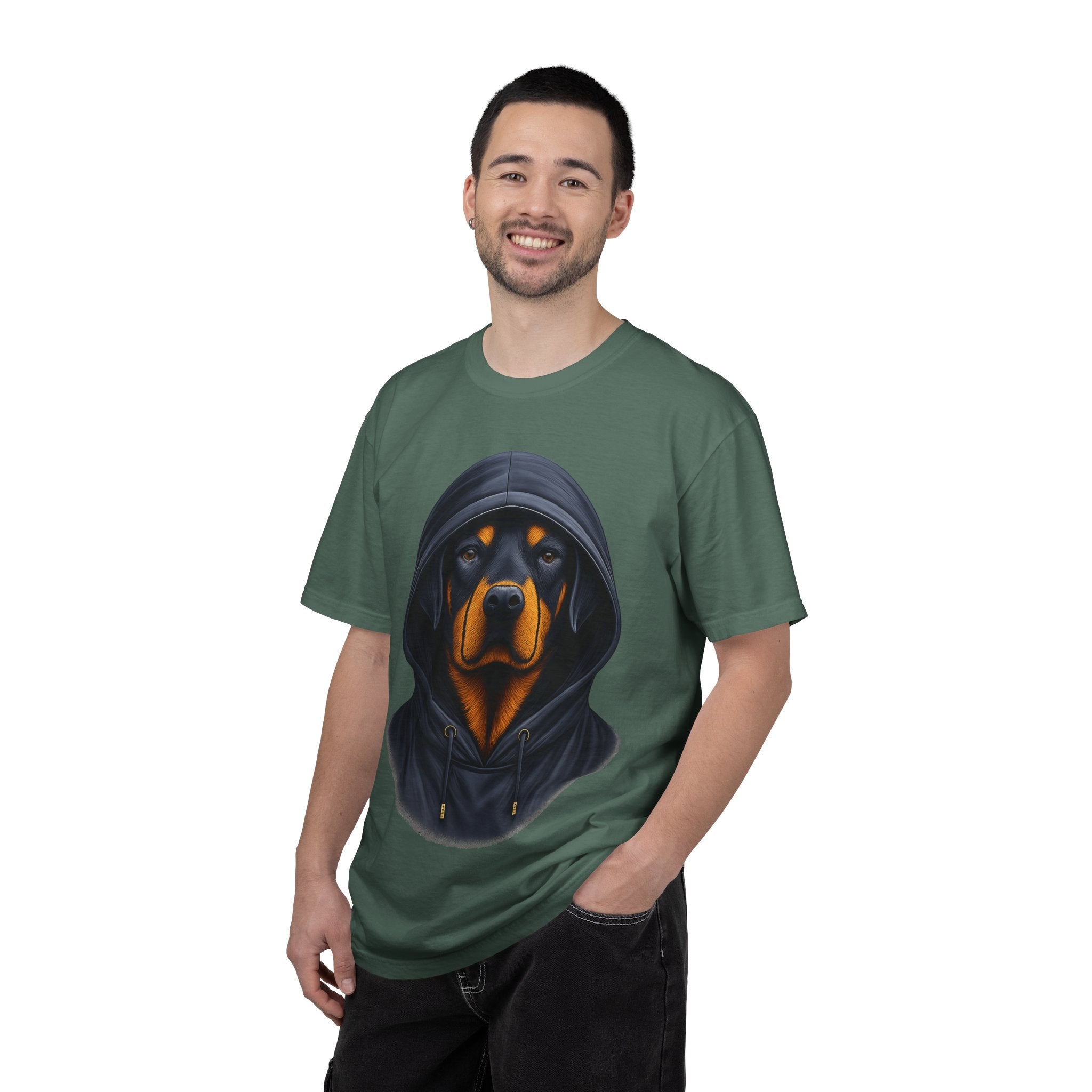 Hooded Rottweiler Portrait Tee – Unisex Powerful Dog Graphic T-Shirt