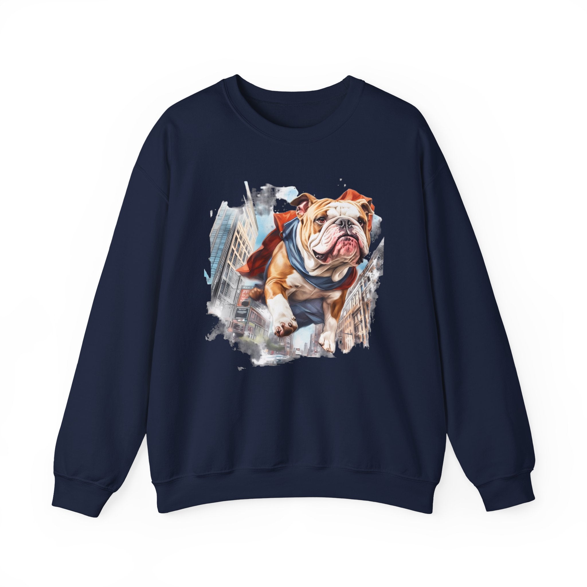 46 Sweatshirt - Bulldog Superhero Sweatshirt | Funny Bulldog Crewneck | Flying Dog Graphic | Cute Chaos Dog Apparel | Wildsyde Apparel