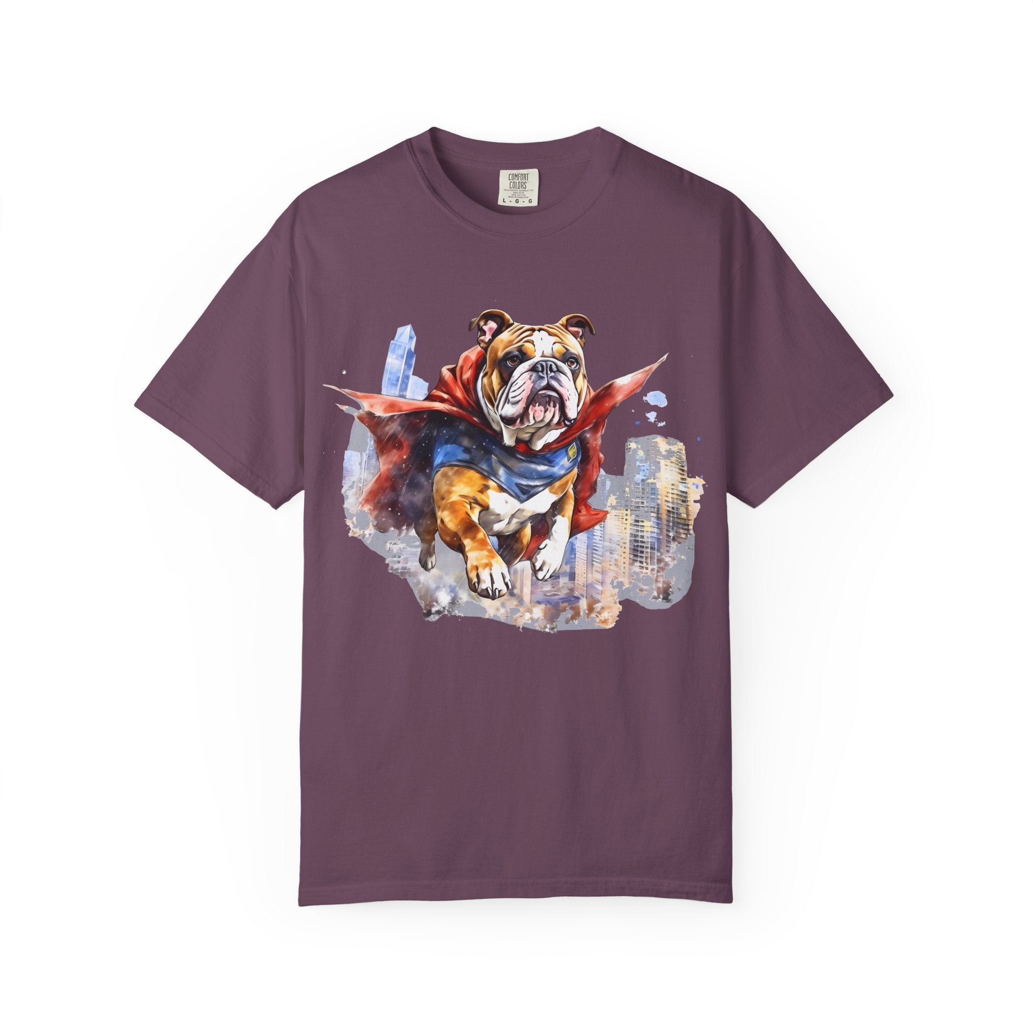 Bulldog City Guardian Tee – Unisex Superhero Dog Graphic T-Shirt