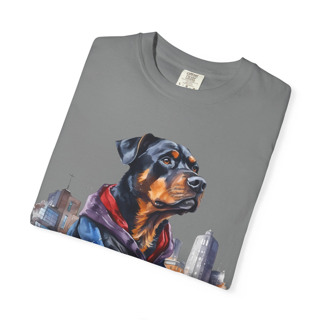 45 Tee - Urban Guardian Rottweiler Tee – Unisex Superhero Dog Graphic T-Shirt