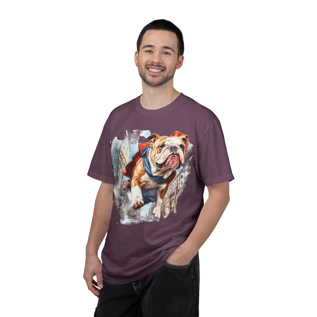46 Tee - Superhero Bulldog Flying City T-Shirt