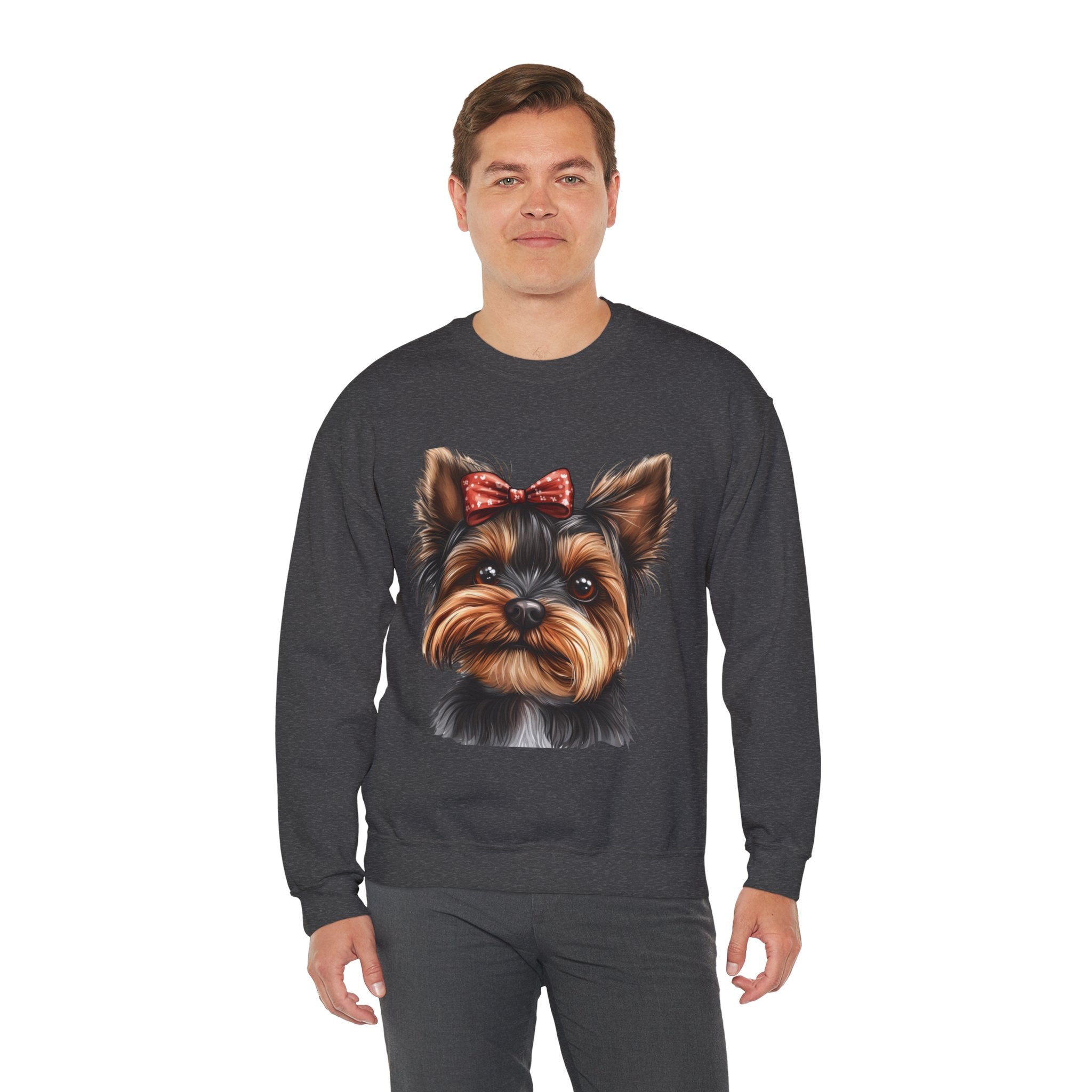 30 Sweatshirt -Yorkie Bow Sweatshirt | Cute Dog Lover Crewneck | Yorkshire Terrier Graphic Sweatshirt | Cozy Pet Lover Gift | Wildsyde Apparel