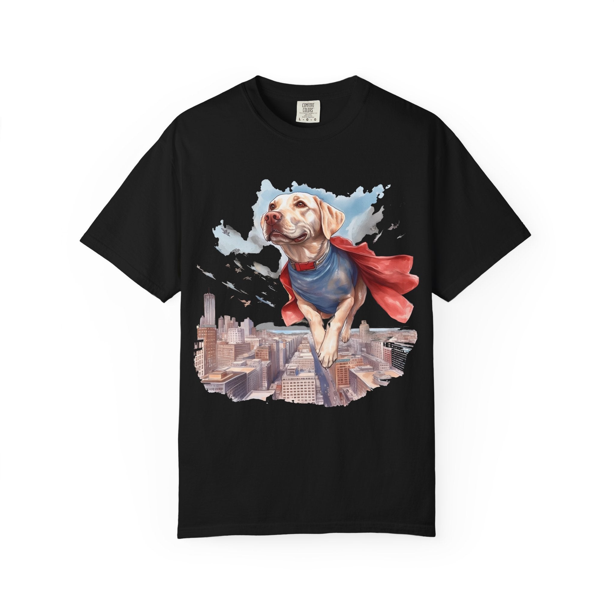 Hero Dog City Flight Tee – Unisex Superhero Dog Graphic T-Shirt