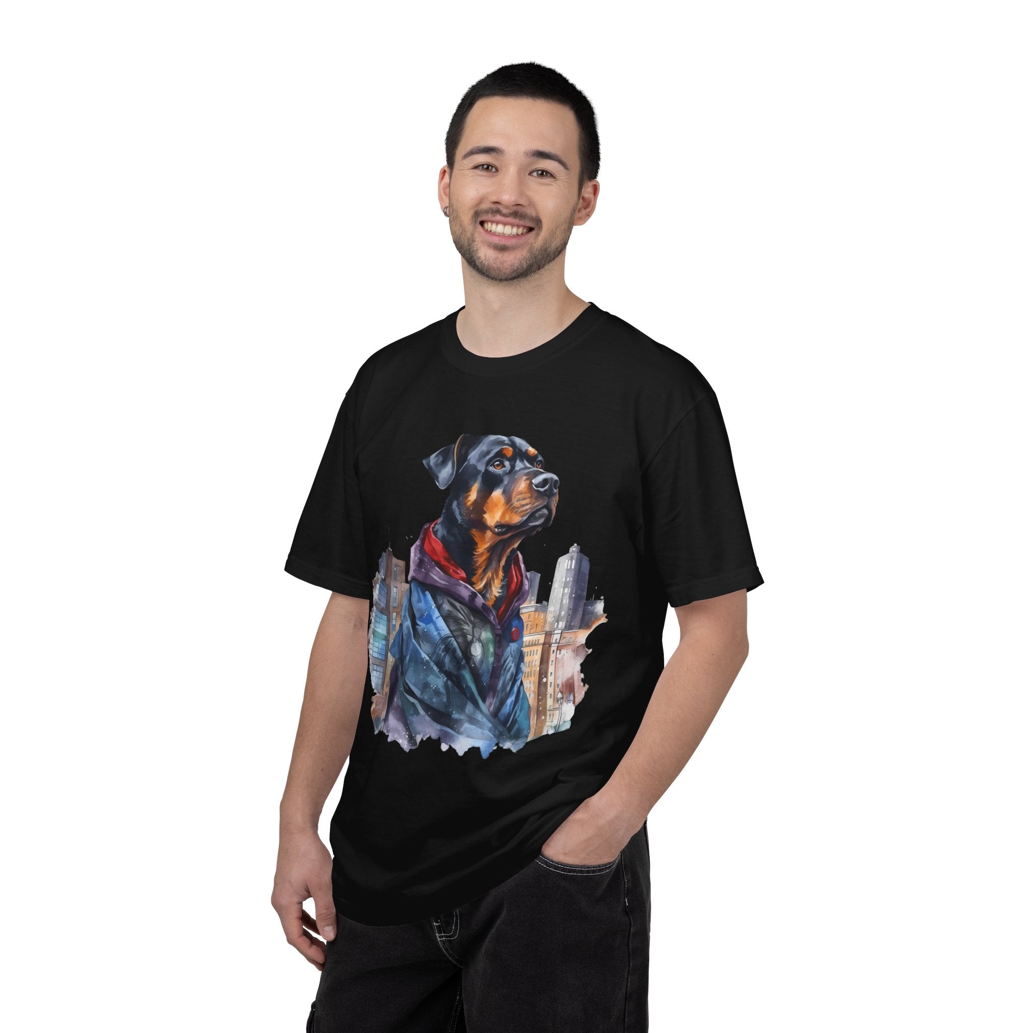 45 Tee - Urban Guardian Rottweiler Tee – Unisex Superhero Dog Graphic T-Shirt
