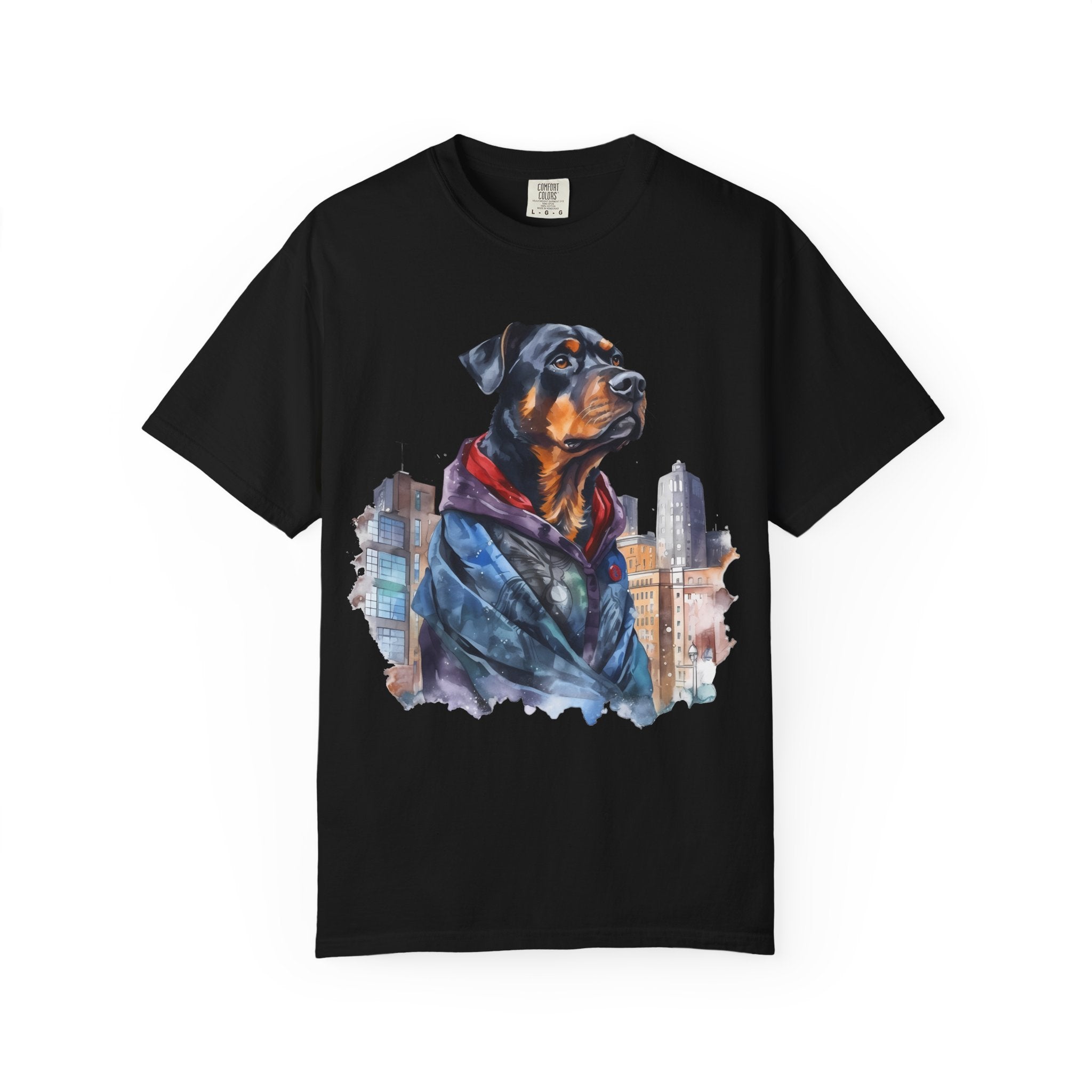 Urban Guardian Rottweiler Tee – Unisex Superhero Dog Graphic T-Shirt