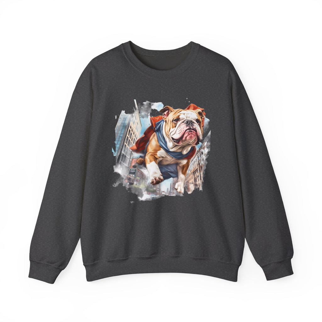 46 Sweatshirt - Bulldog Superhero Sweatshirt | Funny Bulldog Crewneck | Flying Dog Graphic | Cute Chaos Dog Apparel | Wildsyde Apparel