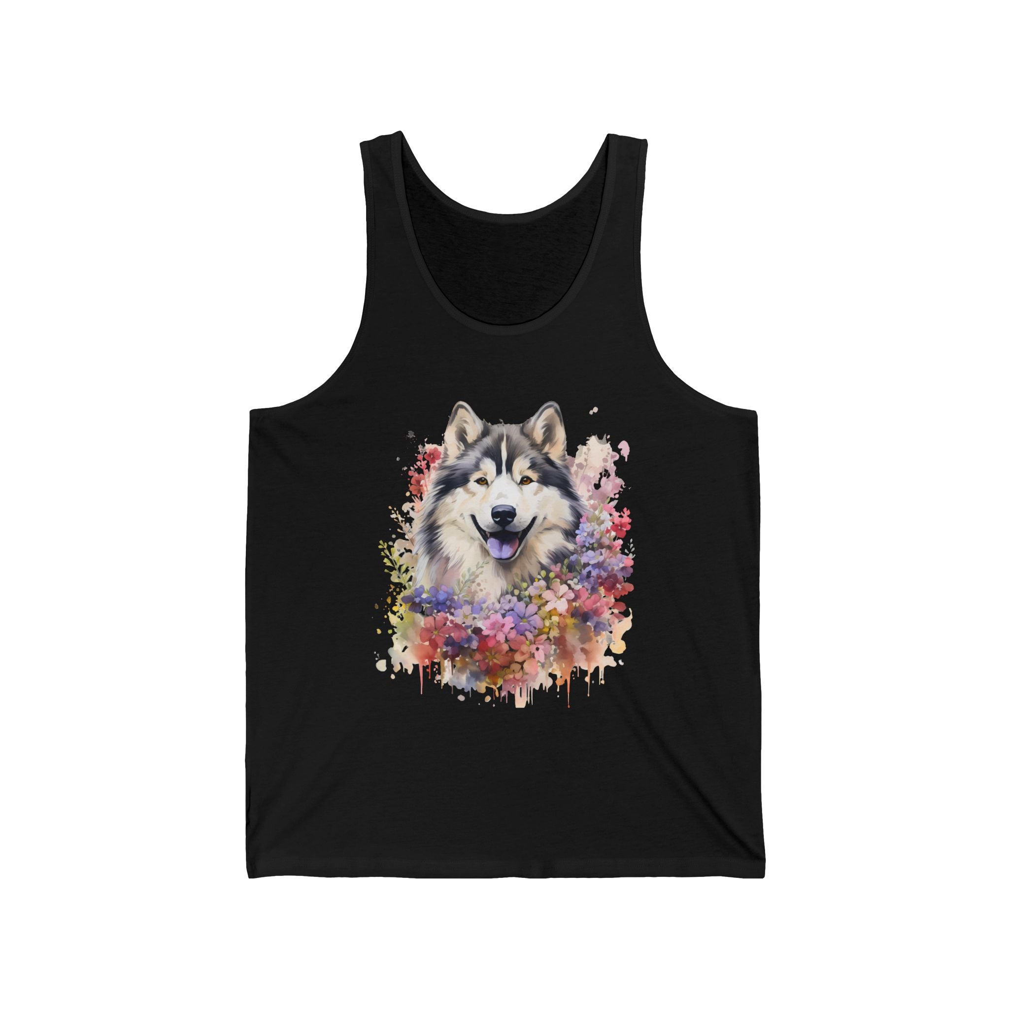 19 Tank - Alaskan Malamute Watercolor | Floral Malamute Dog Tank Top