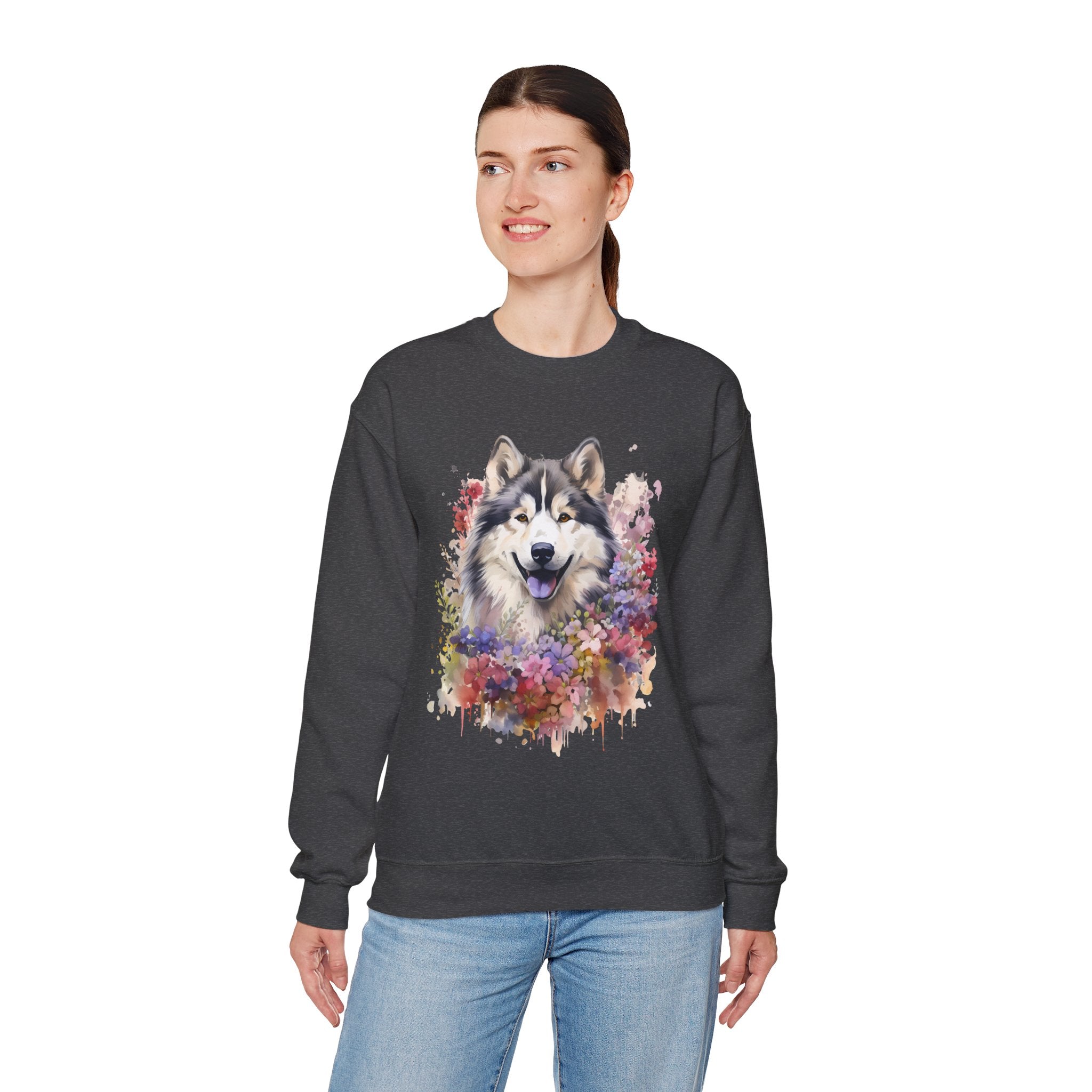 19 Sweatshirt - Alaskan Malamute Floral Portrait Sweatshirt