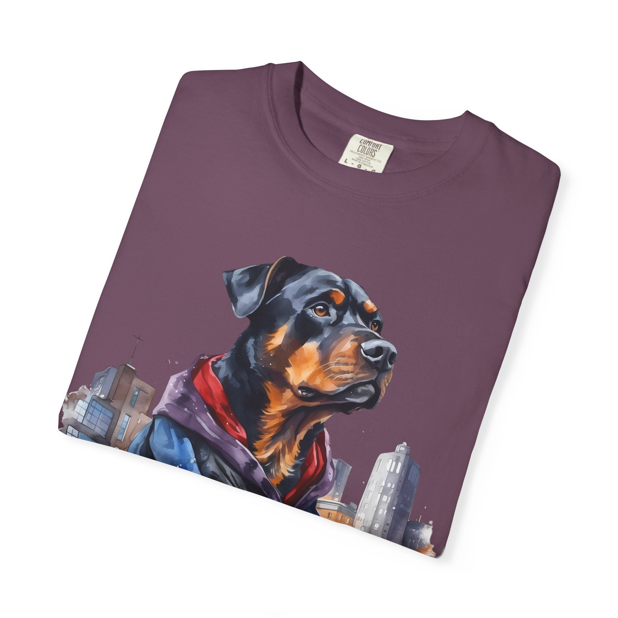 45 Tee - Urban Guardian Rottweiler Tee – Unisex Superhero Dog Graphic T-Shirt