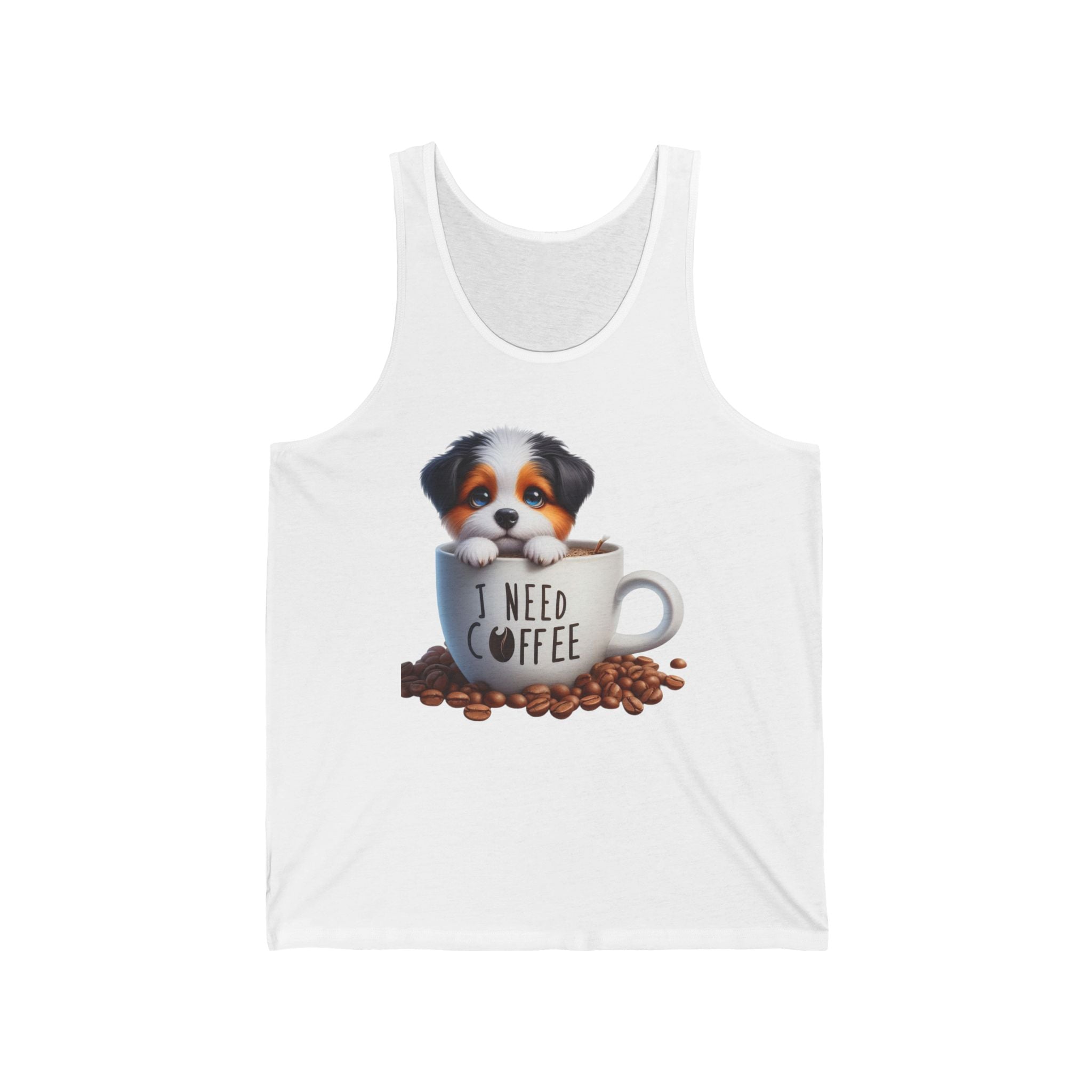 23 Tank - I Need Coffee Puppy | Cute Dog Coffee Lover Tank Top