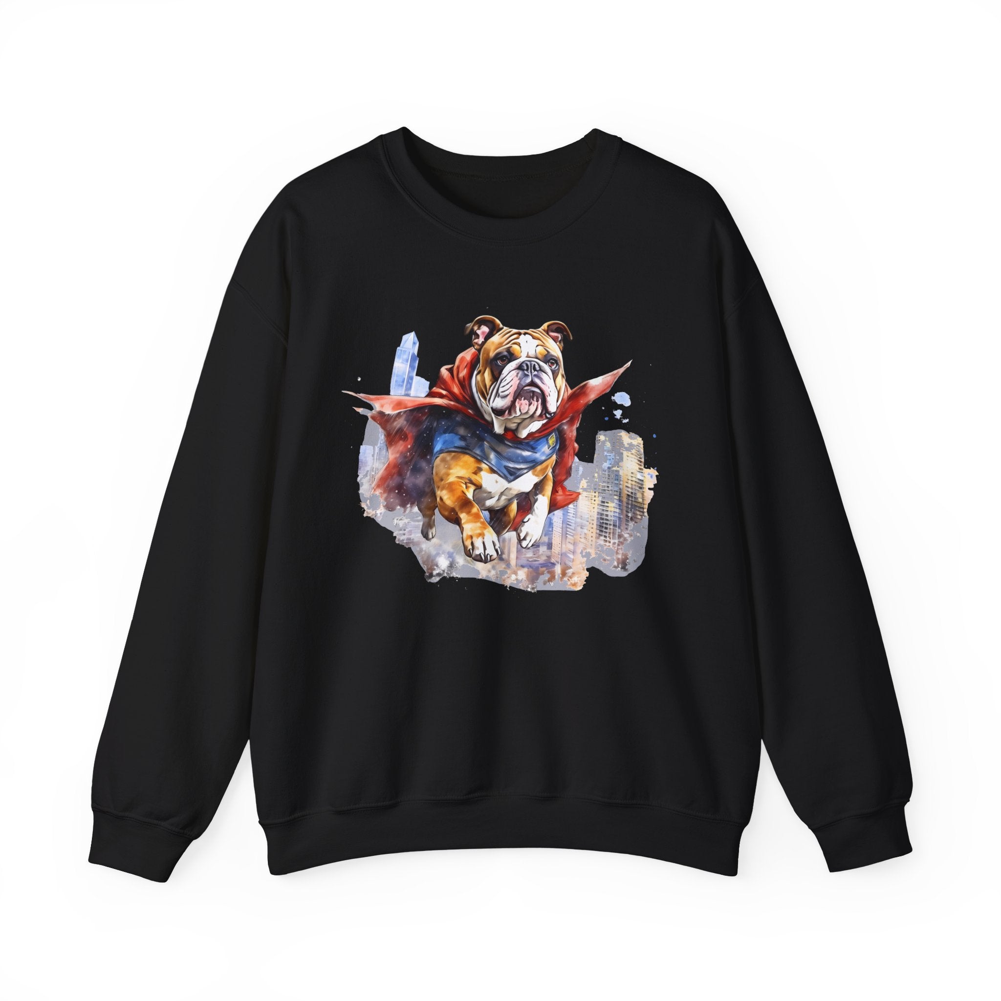 10 Sweatshirt - Superhero Bulldog Flying City Sweatshirt