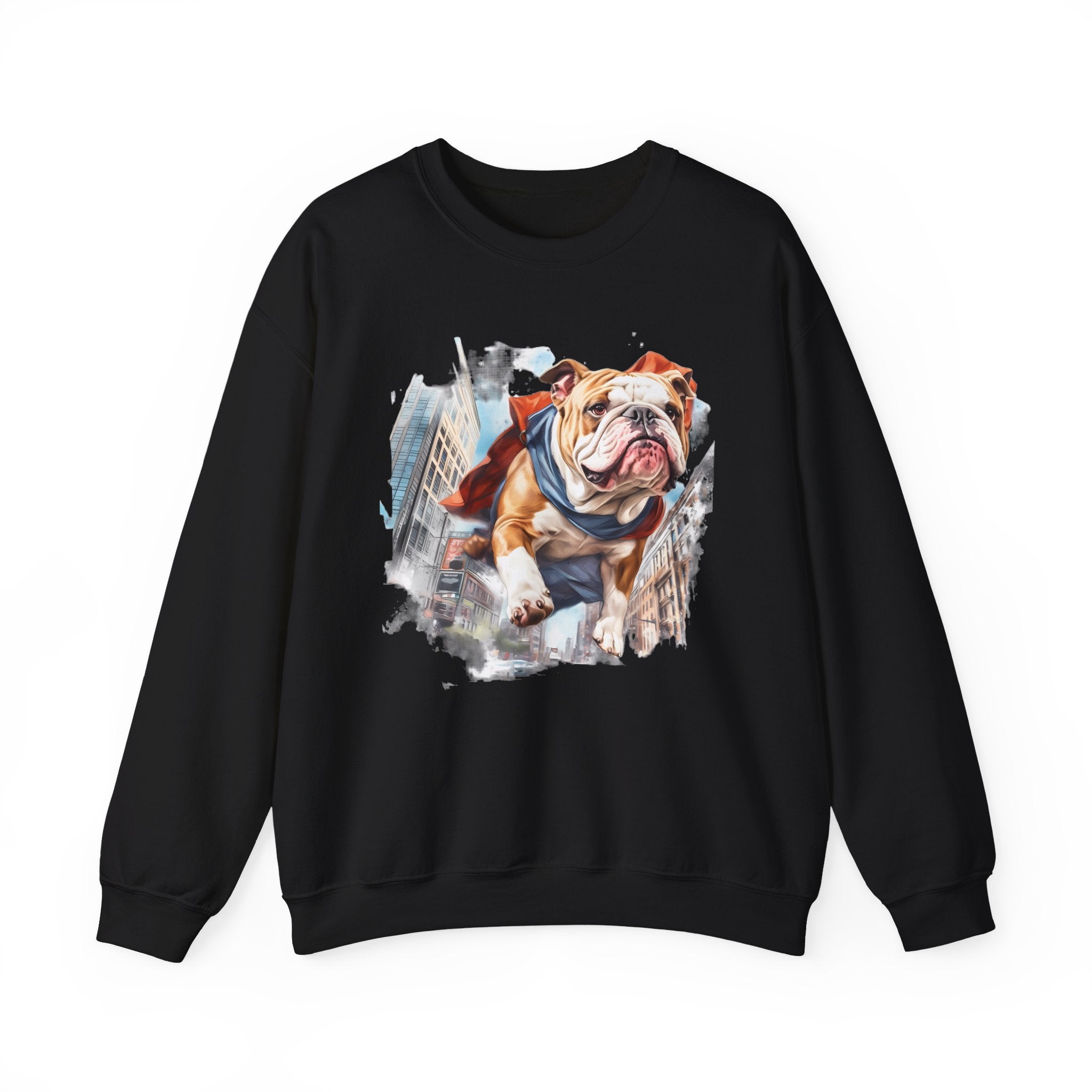 46 Sweatshirt - Bulldog Superhero Sweatshirt | Funny Bulldog Crewneck | Flying Dog Graphic | Cute Chaos Dog Apparel | Wildsyde Apparel