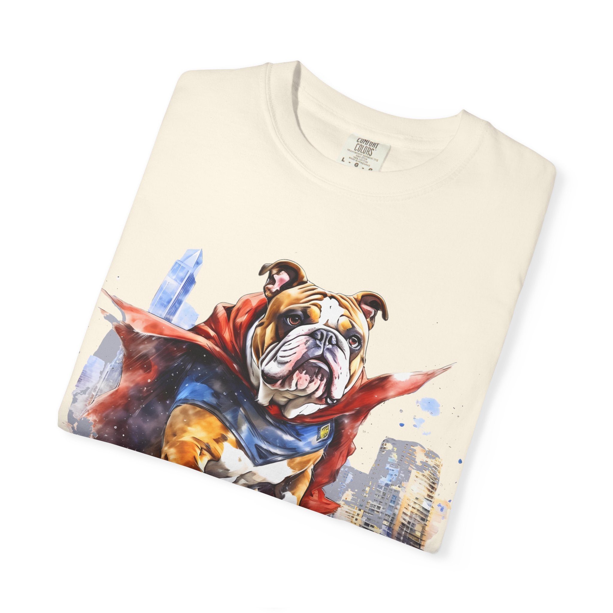 Bulldog City Guardian Tee – Unisex Superhero Dog Graphic T-Shirt